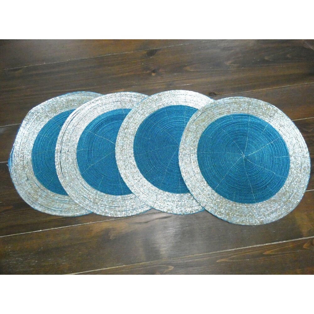 Handmade Heavily Beaded Charger Round Placemats Silver & Teal 13" Unbranded Boho